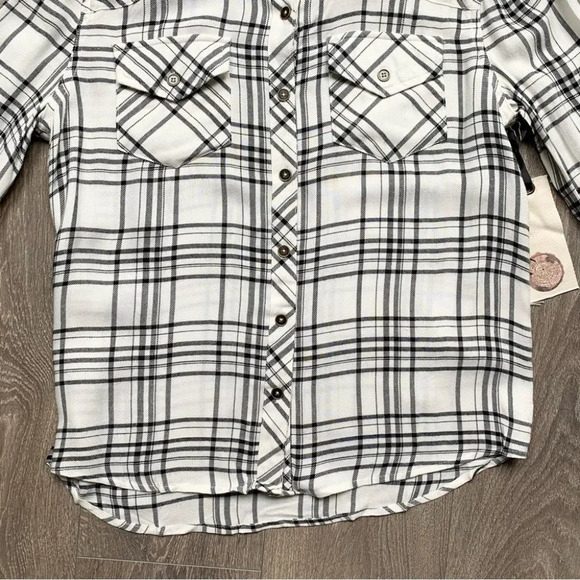 Anthropologie Ash and Ember Button Down Front Plaid Flannel White Size XS - Picture 4 of 13